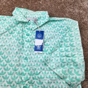 Adidas Originals Mono AOP Shirt Mens XS Easy Green Trefoil Button Up HZ4161 NEW